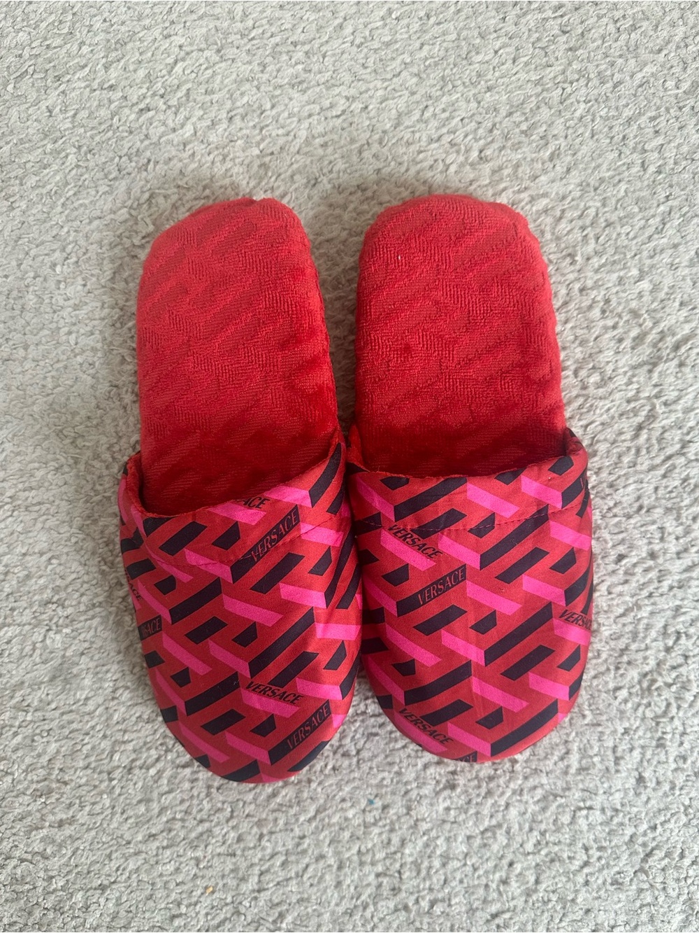 VERSACE Red and Pink Geometric Women's Slippers